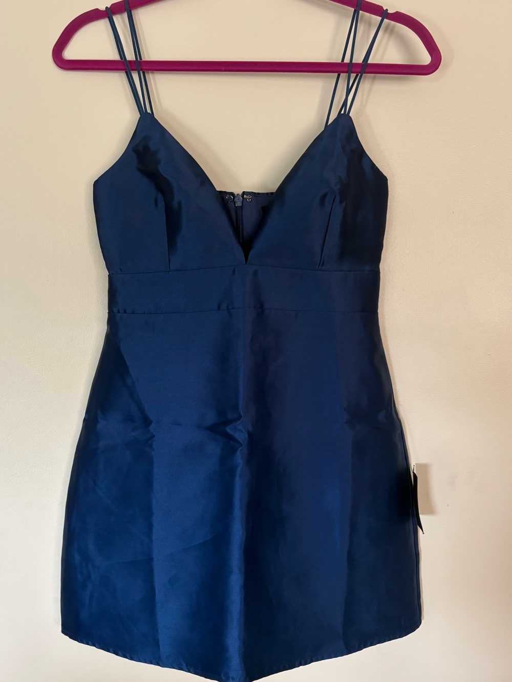 Lulus Navy Blue Satin Mini Dress XS Double Strap V-Neck Cocktail Party NWT